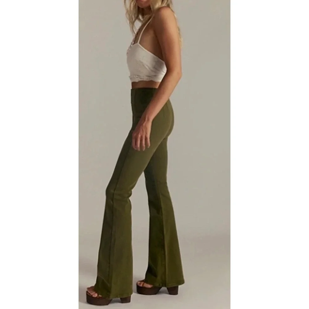 We The Free Jayde Flare Jeans Olive Green High Rise 27